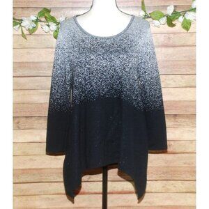 NWT Anne Klein Ladies Black & Silver Ombre Bling Sweater Size M Pullover Party